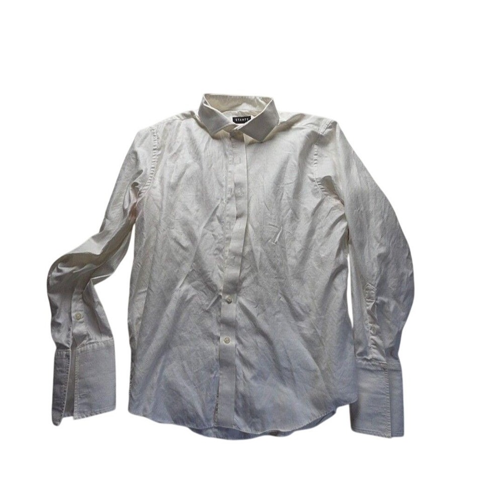 Stantt Mens Datafit Bayard Dress Shirt White Cotton Long Sleeve Button Down